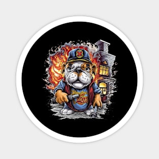 Accountant English Bulldog t-shirt design, a bulldog wearing a firefighter's helmet and holding a hose Magnet